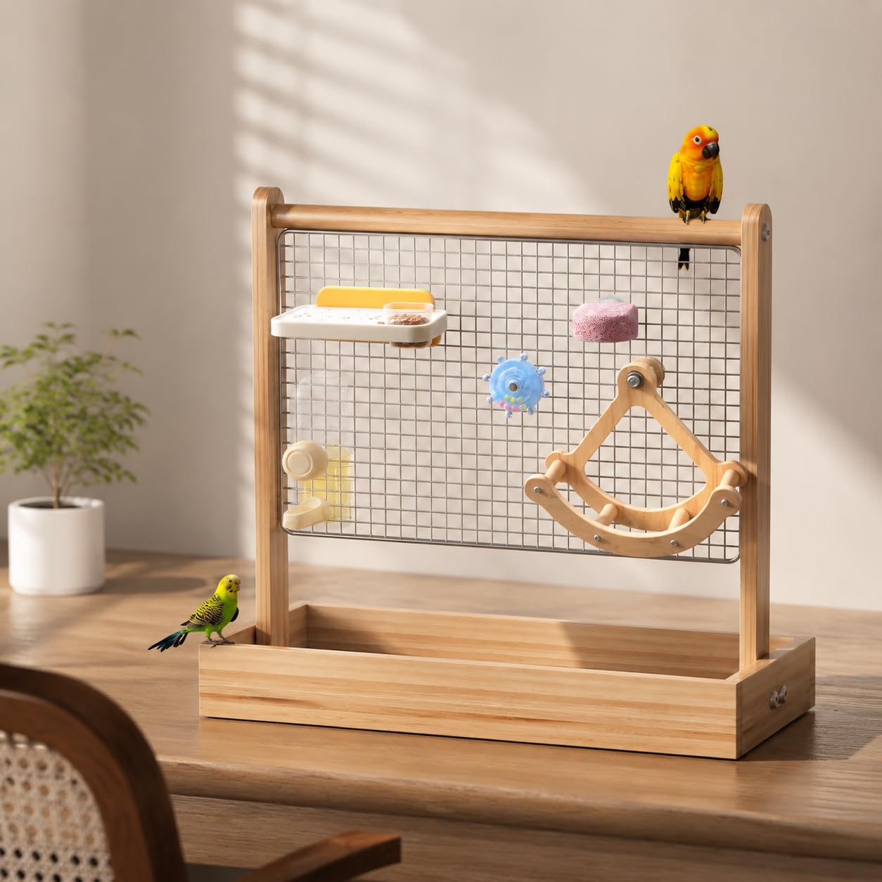 Aire Jeux Oiseaux Bois Bureau, Construction Stable, Perchoir pour Perroquet, Activité Quotidienne, pour propriétaires d'oiseaux, Style to 2