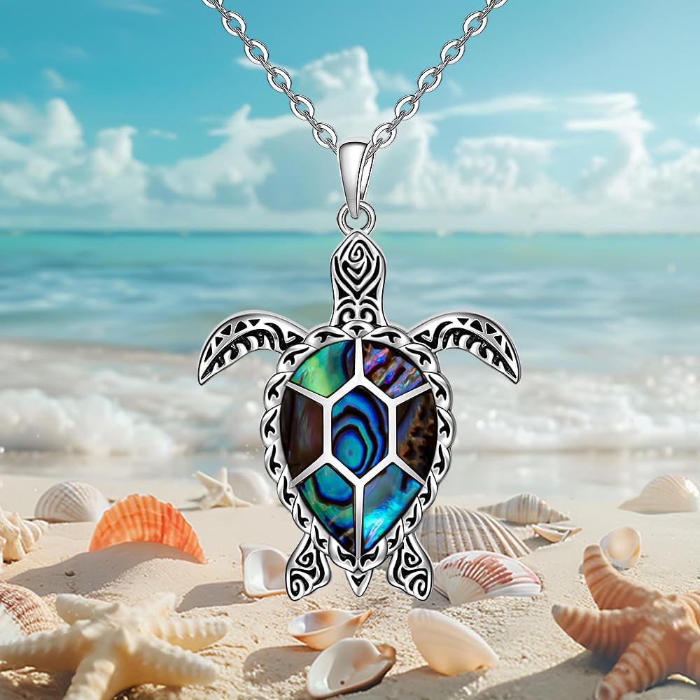 Sea Turtle Necklace Turtle Necklaces for Women Mom Abalone Pendant Sterling Silver Mother Daughter Wave Holiday Gifts - Image 8
