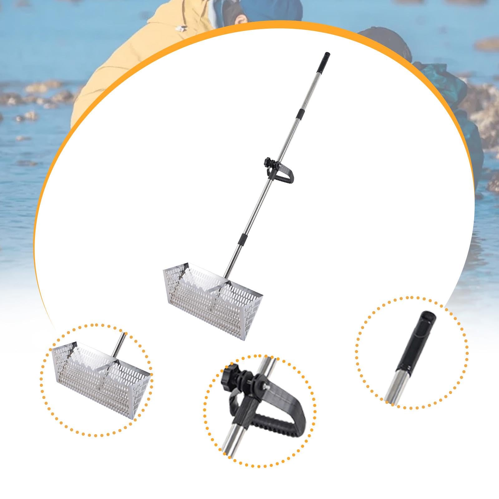Râteau à Sable avec Tamis et Manche Détachable pour Activités Extérieures, Acier Inoxydable 304