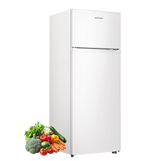 Upstreman 7.7 Cu Ft White Large Capacity Refrigerator with Freezer, Energy Efficient Compact Refrigerator, Adjustable Thermostat & Reversible Door for Apartment, Dorm, Office, Kitchen，White (BD-75)