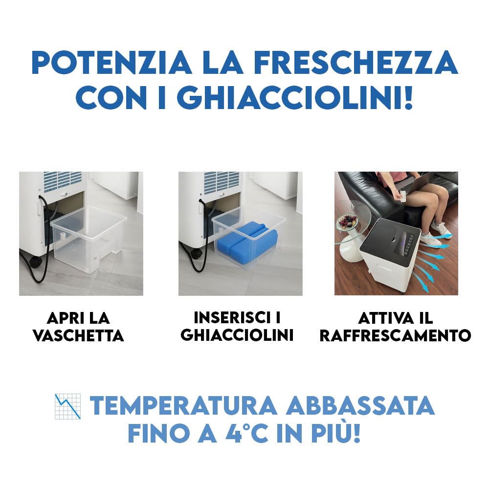ARTIC BREEZE Raffrescatore d'Aria Portatile senza Tubo Esterno | Raffrescatore Evaporativo per Camera da Letto, Ufficio, Salotto, Cucina | Compatto e Silenzioso