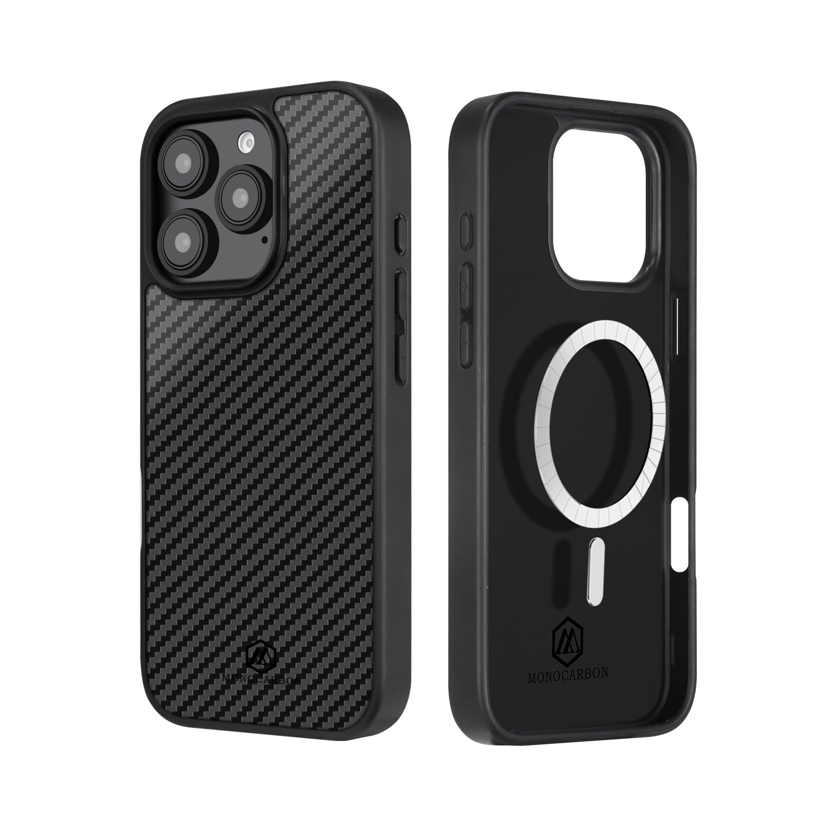 MONOCARBON Real 3K Carbon Fiber Case for iPhone 16 Pro Max, Military Grade 6.9 in Dropproof Hard Cover Compatible with MagSafe,Heavy Duty Case with Camera Protection & Wrapped Edge