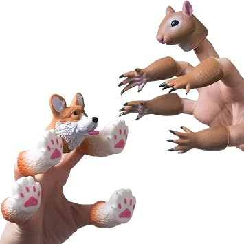 Squirrel and Corgi Finger Puppet Set, Funny Animal Toys