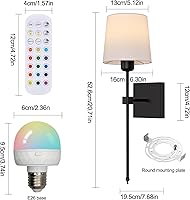Vista 7 de Juego de 2 apliques de pared a pilas, luces de pared recargables inalámbricas negras con bombillas RGB recargables regulables, lámpara de pared