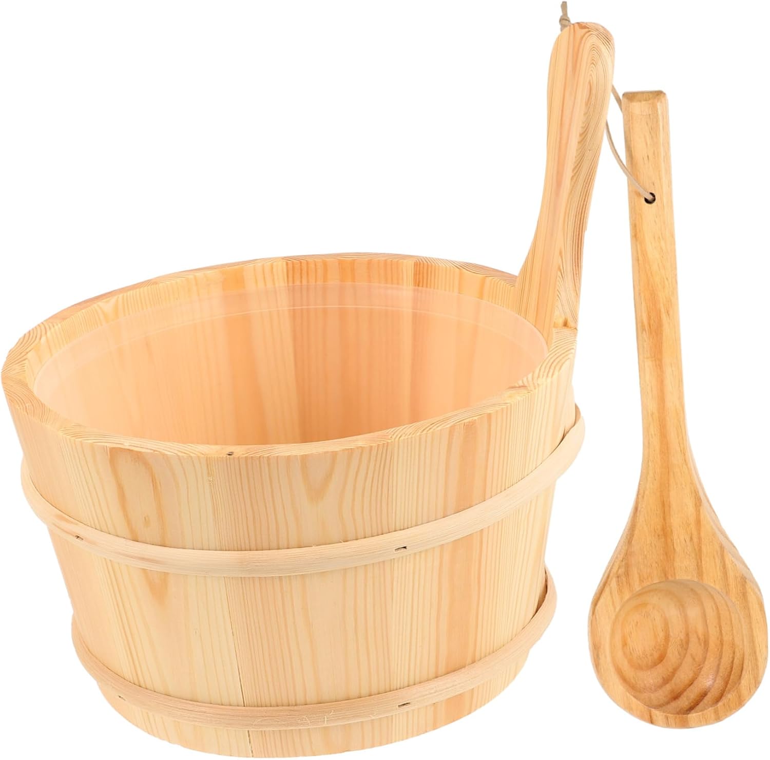 Wooden Sauna Bucket Set Spoon Natural Wood Barrel Accessories for Sauna Plastic Liner