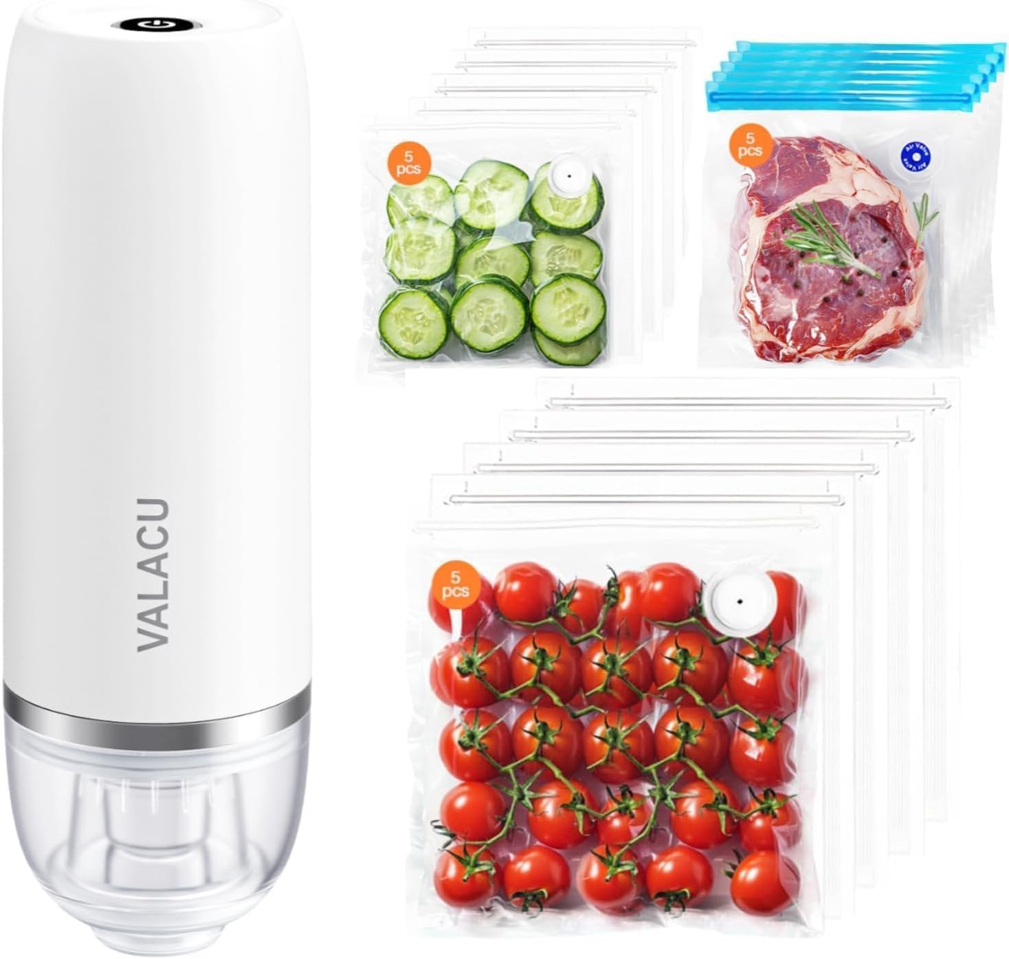 Vacuum Sealer for Food, Portable Handheld Vacuum Sealer with 15 Vacuum Seal Bags for Food Storage, Compact Electric Vacuum Pump for Travel, Clothes and Toiletries