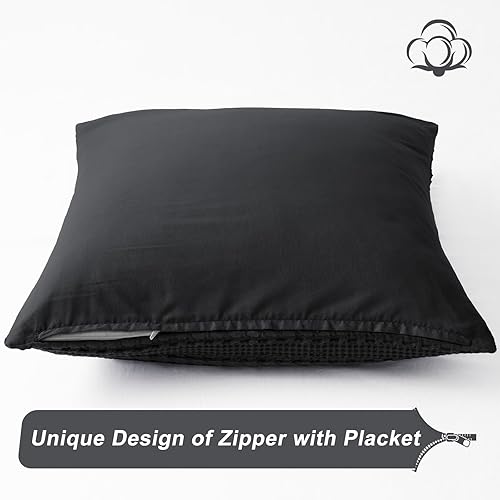 Miniatura 4 de PHF - Paquete de 2 fundas de almohada de 100% algodón, punto gofre, sin relleno, elegantes fundas decorativas para cama, sillón y sofá, 26 x 26