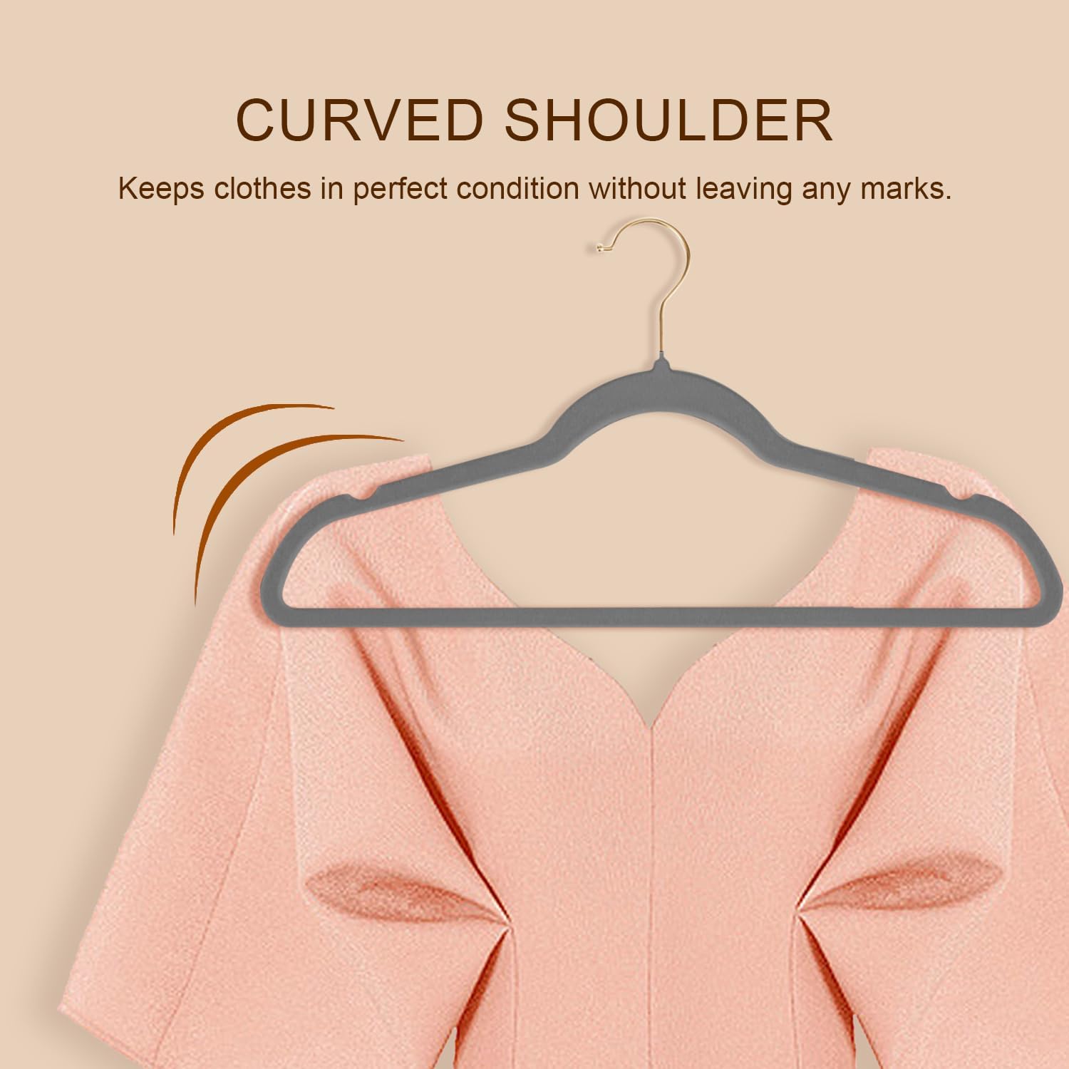 36 Packs Velvet Clothes Hangers, 17.3 Inches Non-Slip Skirt Hangers, Sturdy Dresses Hangers with Shoulder Notches, Space Saving Clothing Hangers for Adults, Gray with Gold Hook