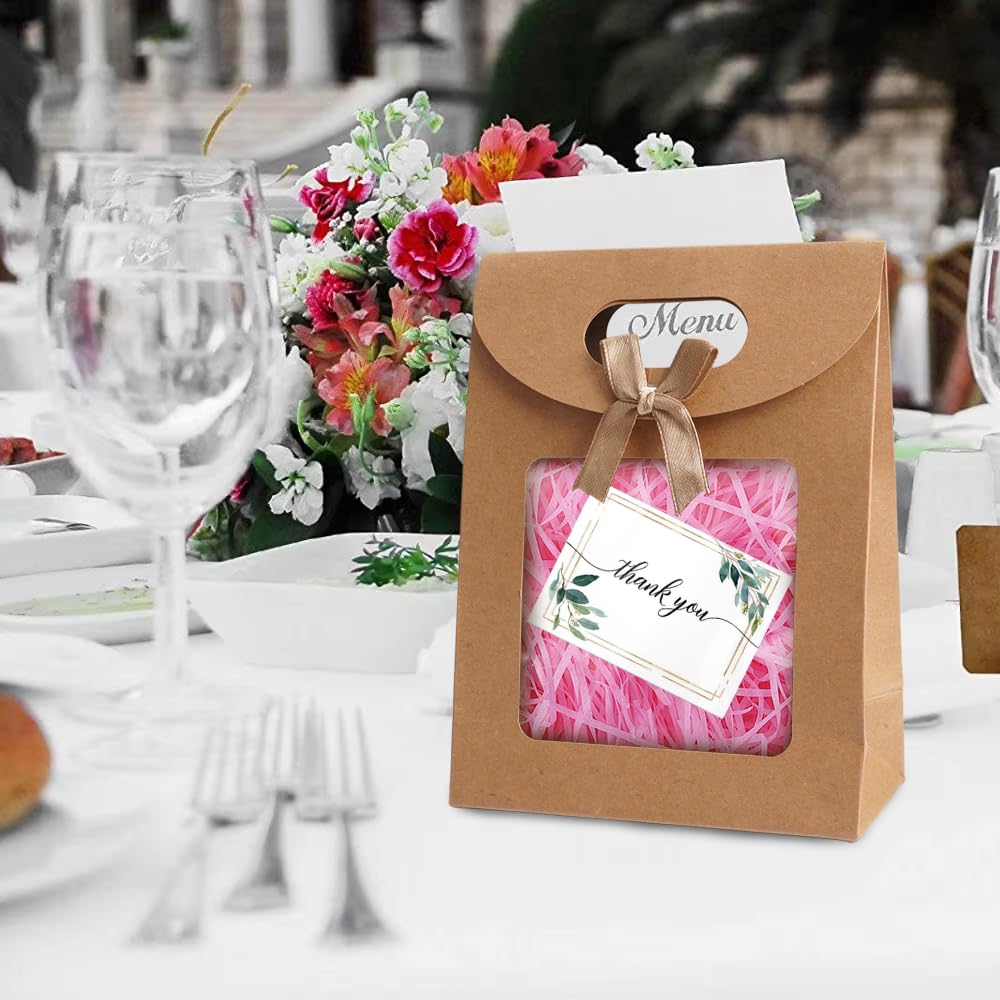 10 Pièces Brun Papier Kraft Sac Fourre-Tout avec Poignée et Fenêtre, Sac en Papier, Sac Cadeau, Sac en Papier Kraft, Sac à Provisions, Emballage Cadeau, pour Mariage d'Anniversaire et Célébrations