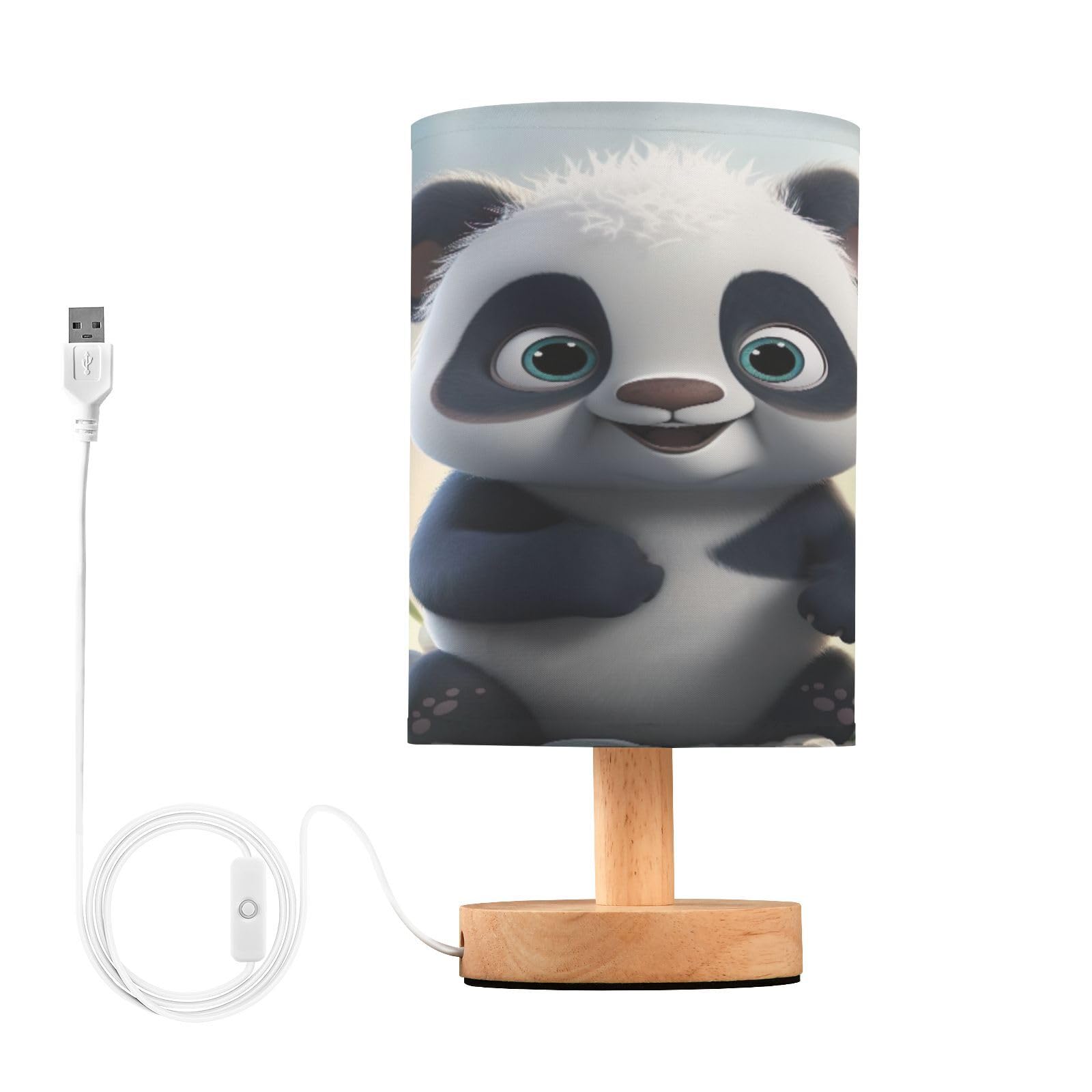 SDMKA Cute Cartoon Panda Bedside Table Lamp for Bedroom, Minimalist Nightstand Lamp with Round Fabric Shade for Living Room, Office, No Bulb Required