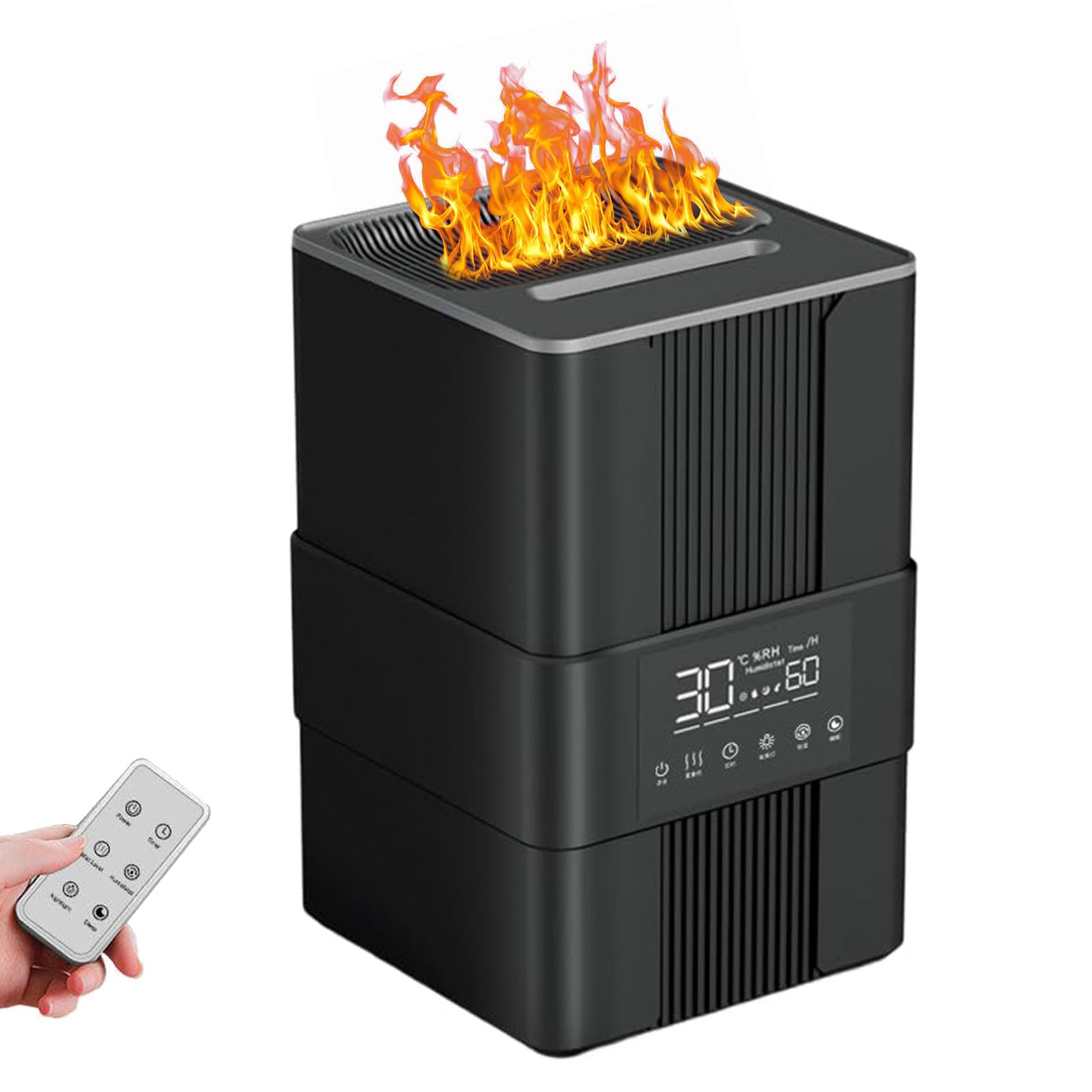 Diffuseur d'huiles essentielles avec humidificateur à flamme programmable noir