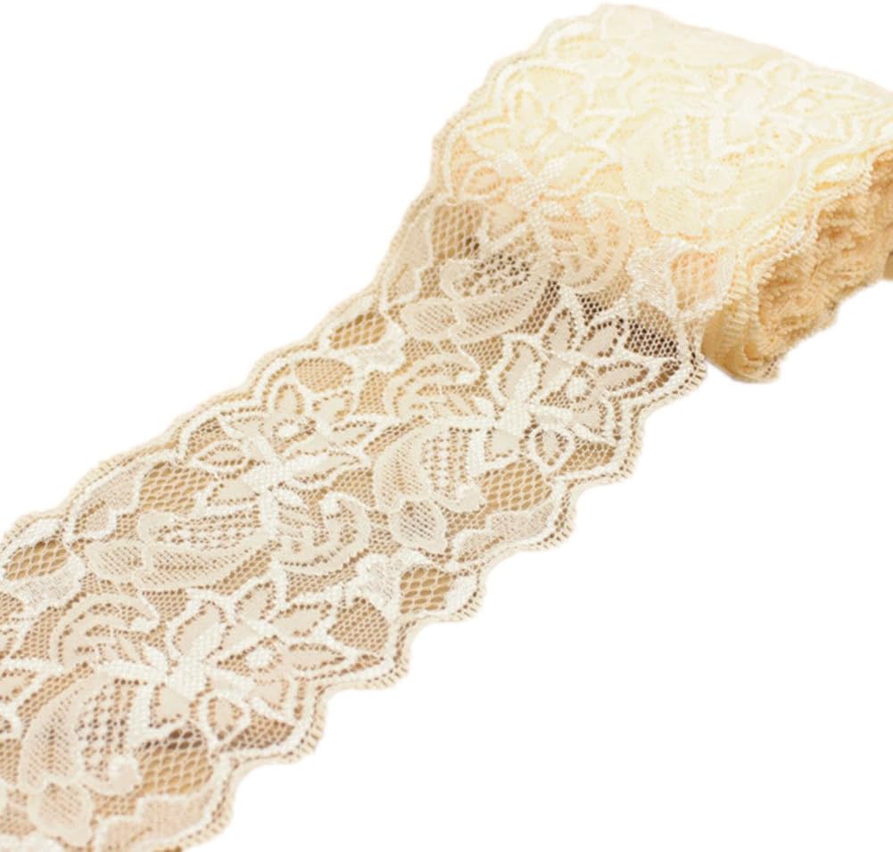 Ymacy 5 Yards Thin Lace Fabric Ribbon Trim Lace Yard for DIY Craft Clothing Accessories and Rustic Wedding Bridal Decoration Light Champagne