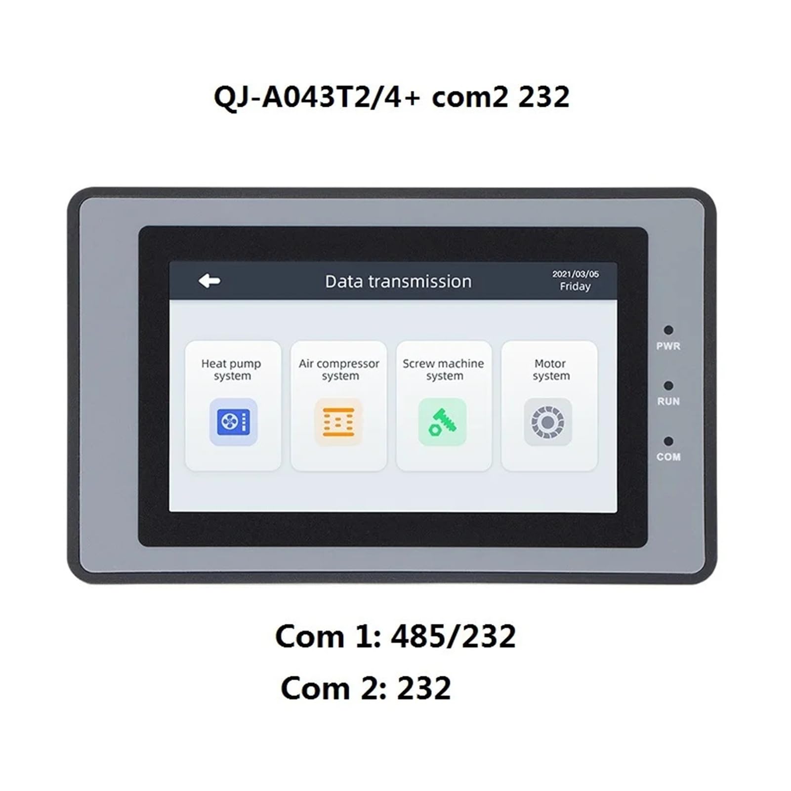 HMI pantalla táctil Interfaz hombre-máquina (HMI) de 4,3 pulgadas con comunicación RS485, 232 y 422, CC 10-30 V y Modbus RTU.