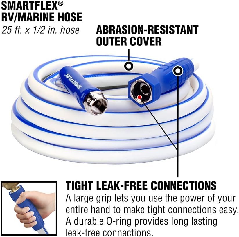 SmartFlex RV/Marine Water Hose, 1/2 in. x 25 ft., Hybrid, White - HSFRV425