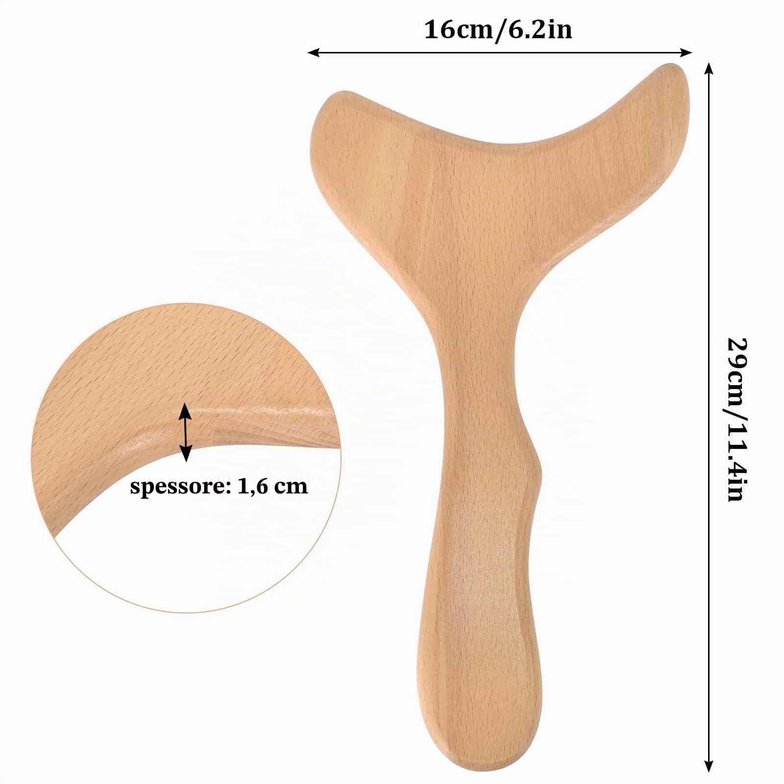 Massaggiatore in Legno, Strumento di Drenaggio Linfatico, Massaggiatore Anticellulite Legno Migliora Circolazione, Gua Sha Board per Allevia il Dolore al Collo e Schiena (29 * 16 * 1.6cm)
