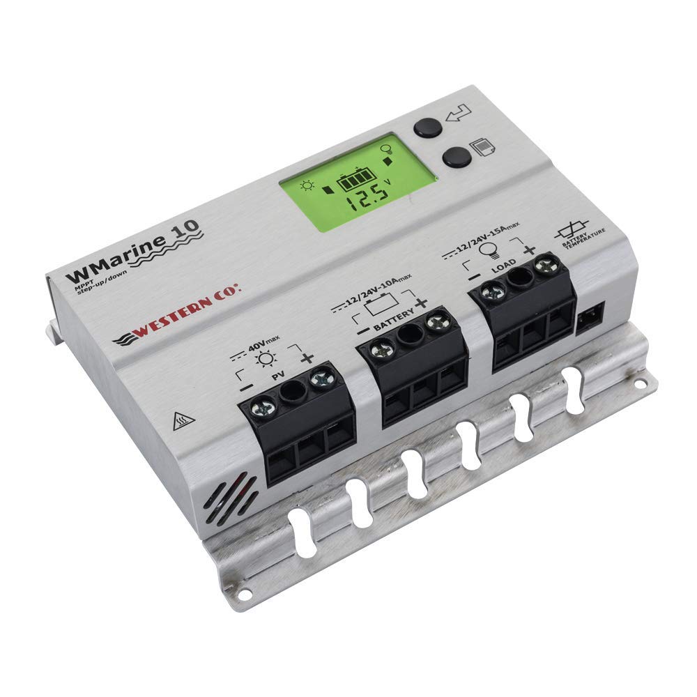 Western CO | Modello WMARINE10 | Regolatore di Carica MPPT 10A 12/24V, Regolatore di Tensione Carica Impianto Fotovoltaico, Circuito Buck-Boost, Display Grafico, Funzione Crepuscolare
