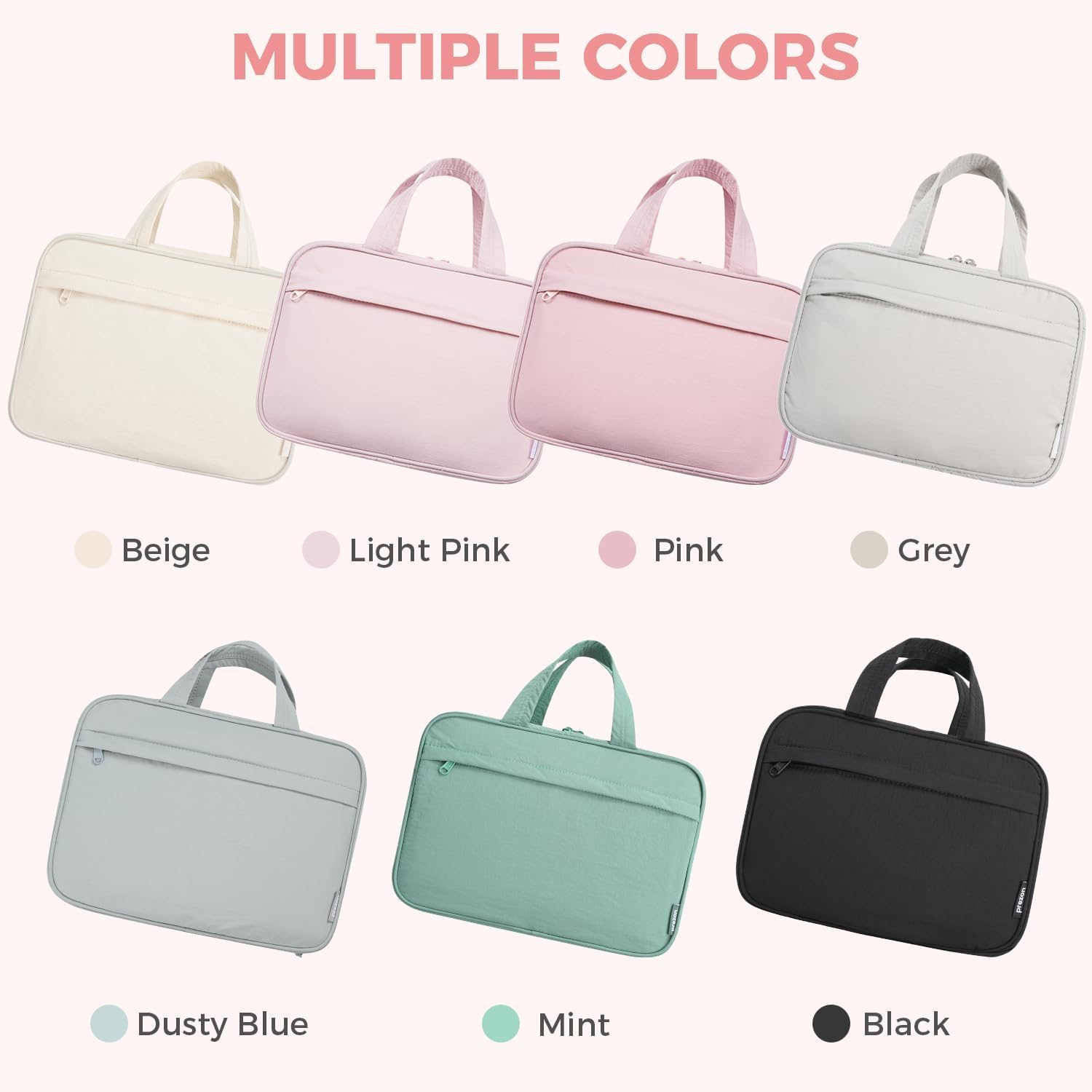 Toiletry Bag for Women, Portable Hanging Organizer, 4 Leakproof Compartments for Full-Sized Conditioners, Brush Sets, Makeup Accessories, Visible and Easy to Access, L, light pink