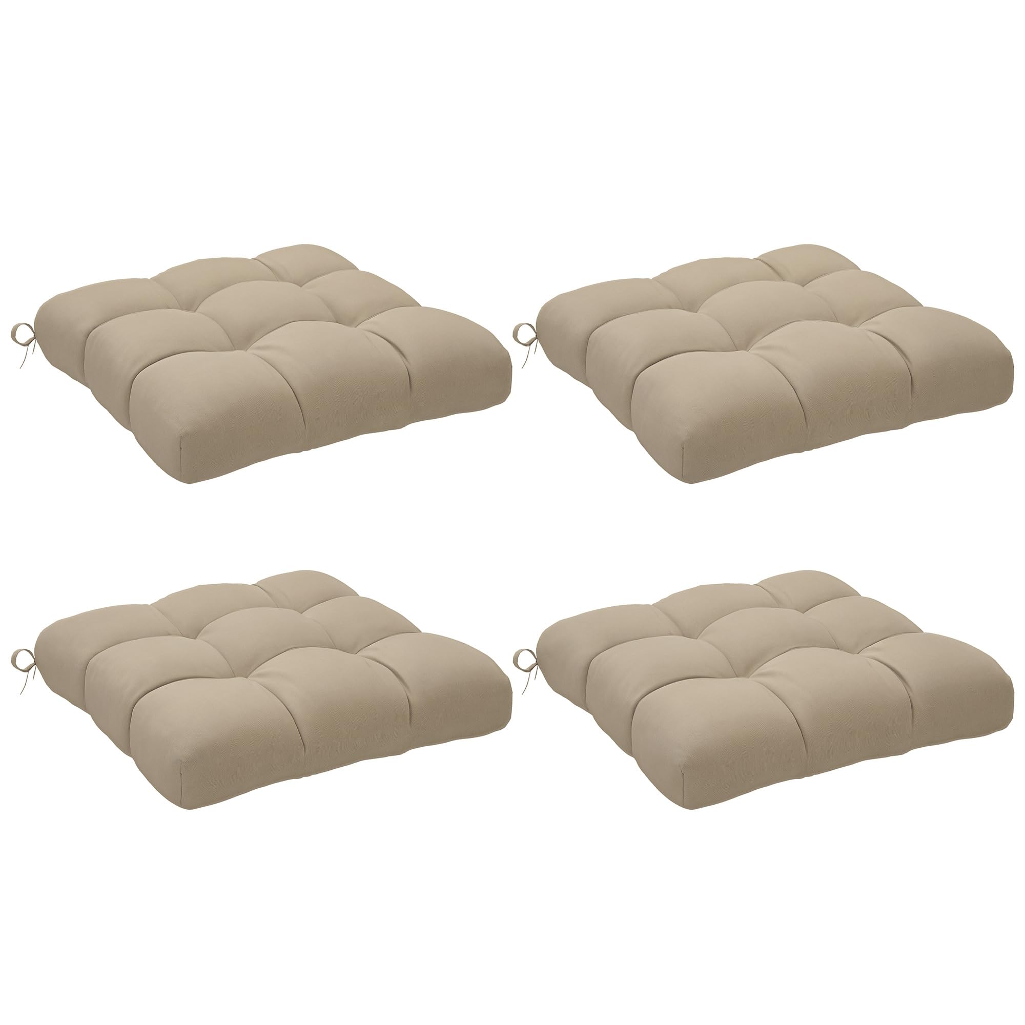 Outsunny Set di 4 cuscini per sedie da giardino, Cuscini imbottiti per esterni, imbottitura 10 cm con lacci, dim. 48L x 48l cm Khaki