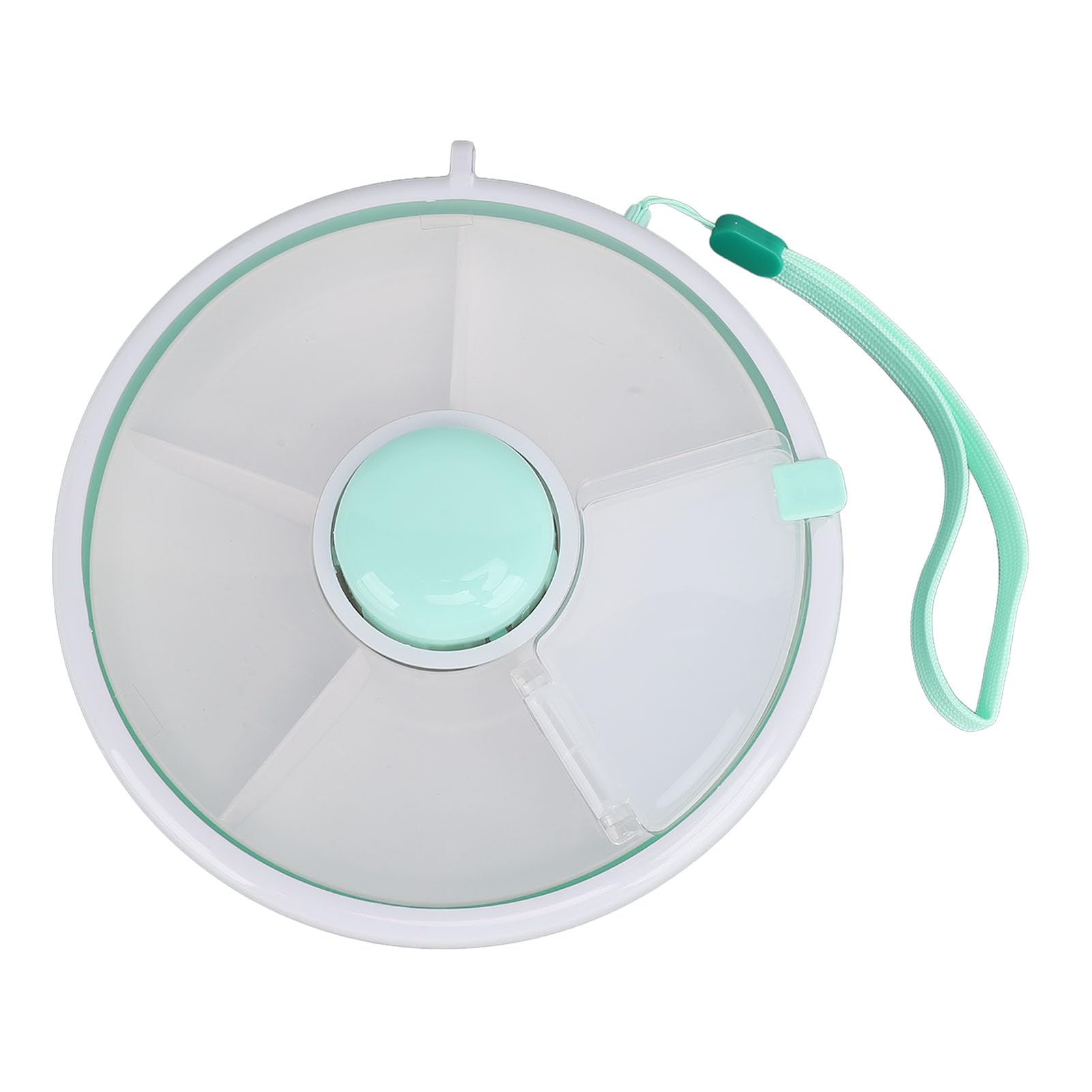Original-Snack-Spinner-Set für Kinder mit Handschlaufe, Wiederverwendbarer Snack-Behälter mit 5-Fächer-Spender und Deckel, Drehbare Snack-Box, Drehbarer Snack-Behälter (GREEN)