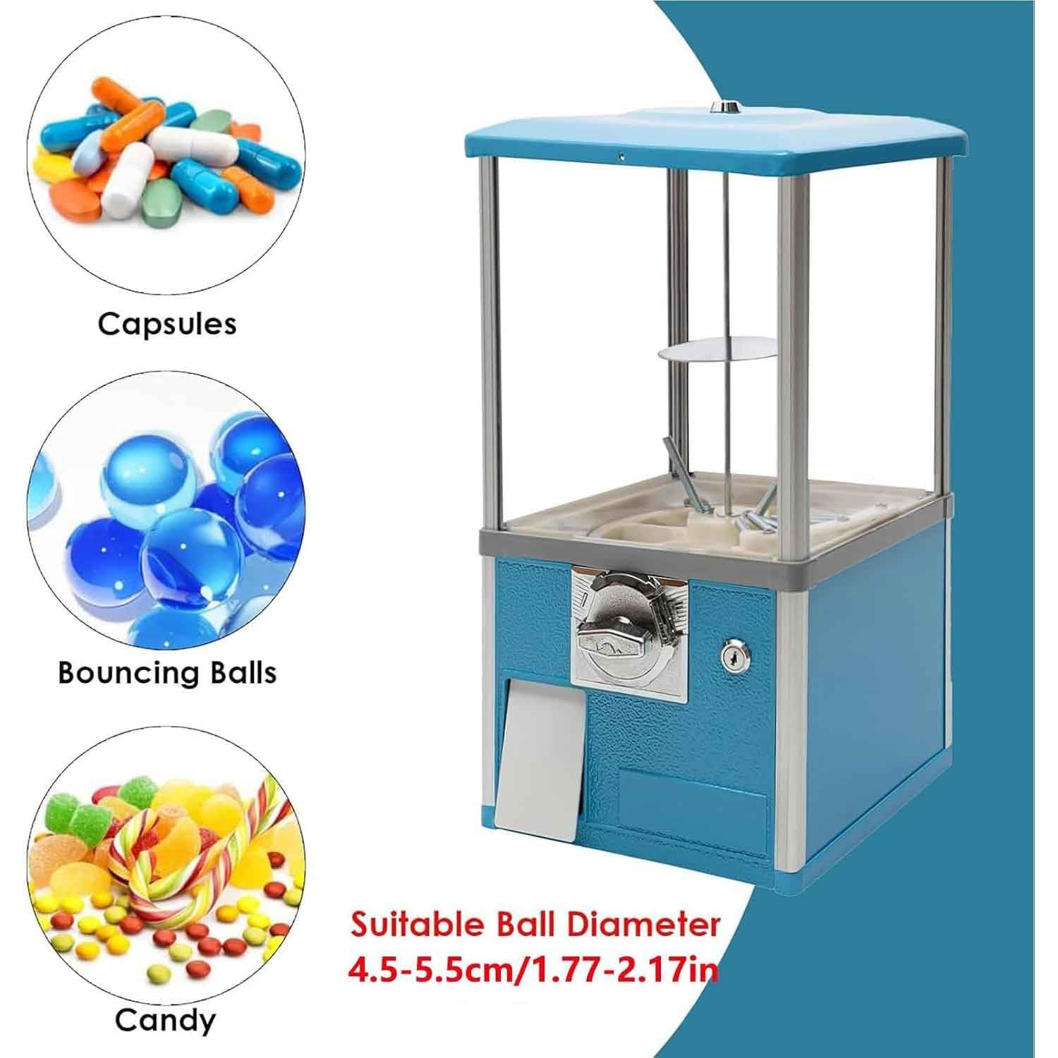 Gumball Machine à bonbons à monnaie avec capacité de 100 balles, comprend 50 boules blanches et 50 boules bleues, idéal pour les enfants et les magasins de détail