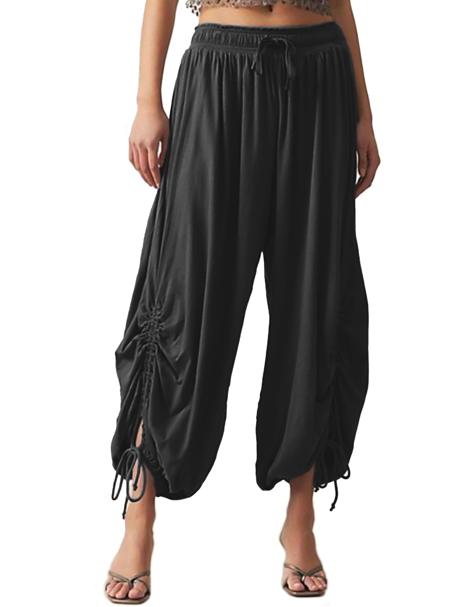 ISZPLUSH Women’s Balloon Jogger Pant High Waist Sweaterpants Drawstring Wide Leg Causual Loose Palazzo Trousers