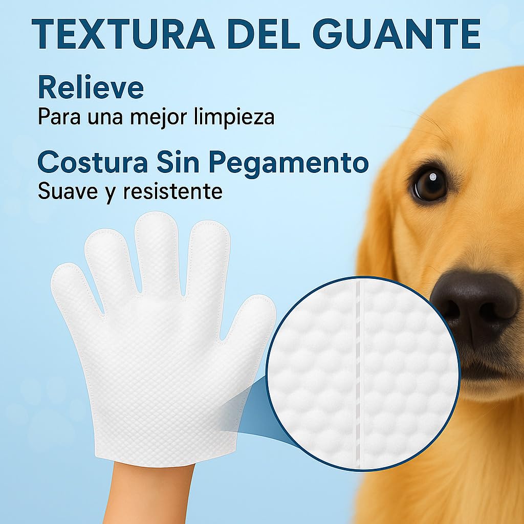 Guantes de aseo desechables para perros, gatos y mascotas – Paquete de 12 | Guantes de lavado hipoalergénicos sin enjuague con aloe y jojoba | Limpian, desodorizan | Sin fragancia – forma de la mano