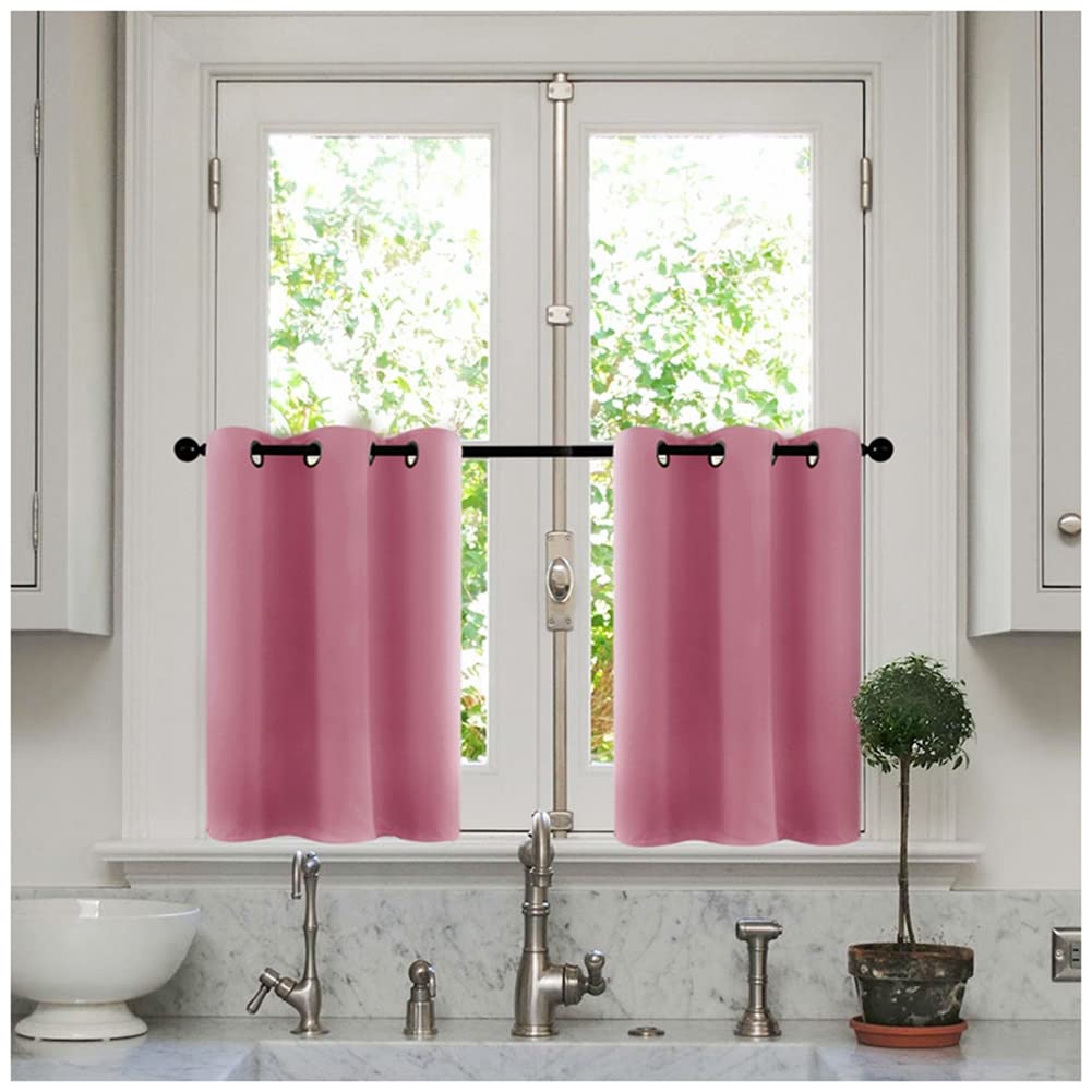 YOUCAI Kitchen Curtains Short Curtains for Small Window, Blackout Curtains for Bedroom Thermal Insulated Solid Eyelet Curtains for Living Room Pink 106x160cm(1 Panel)