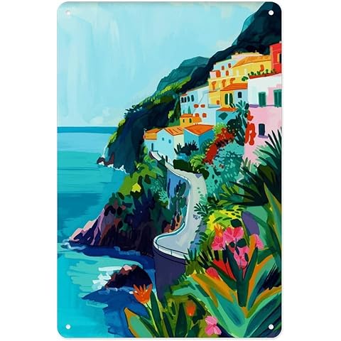 Metal Tin Sign Amalfi Coast Italy Travel Wallpaper Amalfi Coast Decor Interior Decoration Amalfi Coast Gifts Art Lovers Italian Art Lovers 8 X 12 Inch