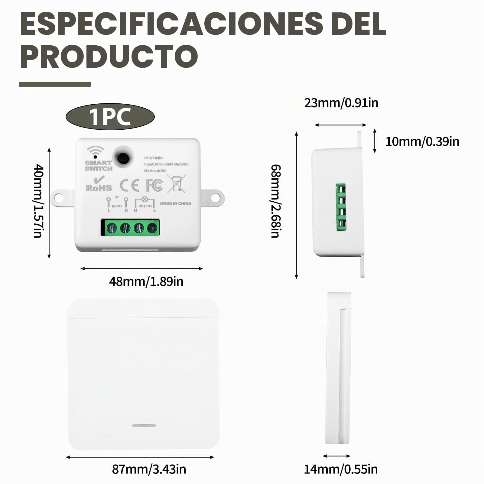 Interruptor de Luz Inalámbrico Kit, Interruptor Inalambrico con Receptor 433MHZ 220V, Wireless Light Switch Sin Cableado para Lámpara, Hasta 50 m de Alcance Batería no Incluida