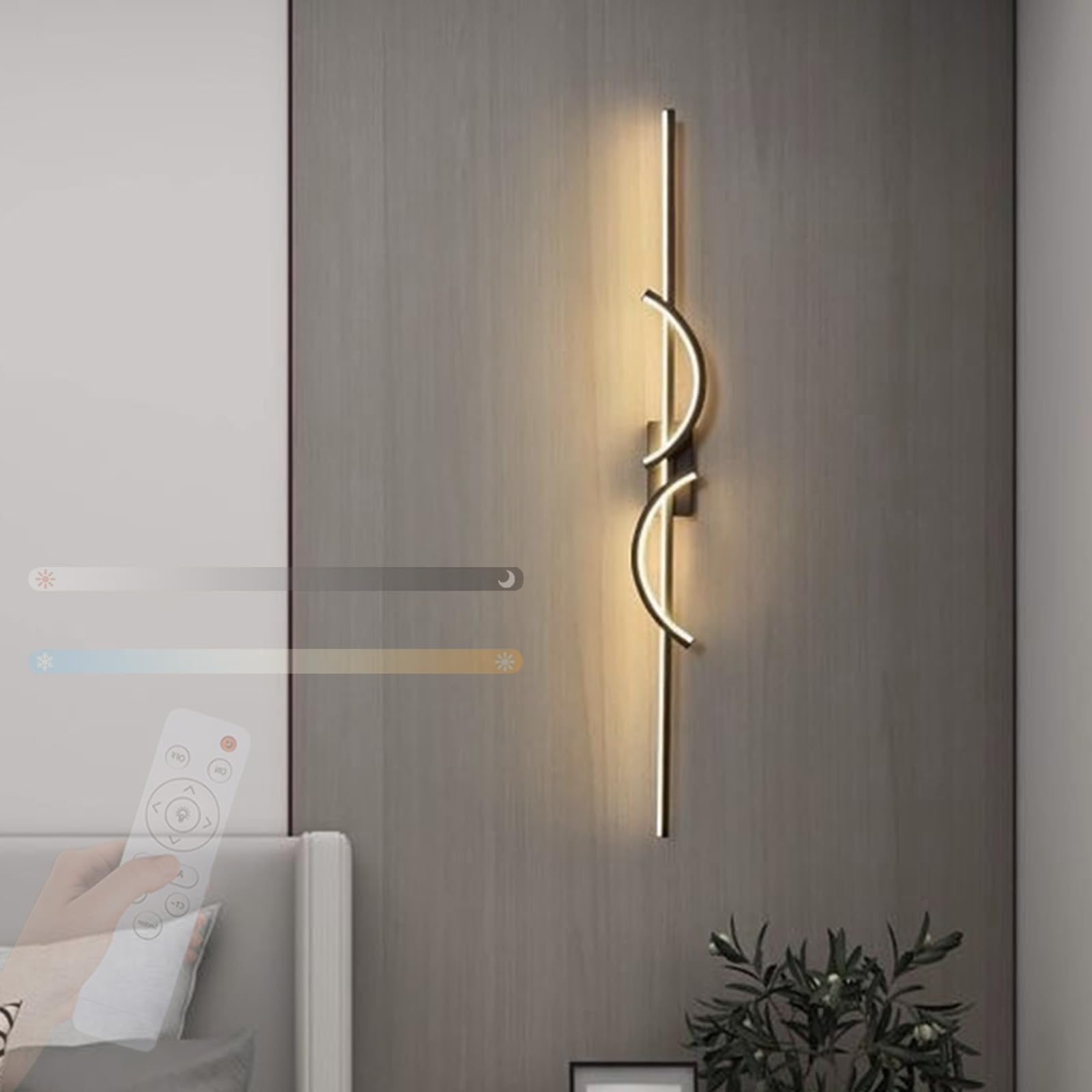 Lámpara de pared interior 2700K-6500K negra con LED de 60cm 8