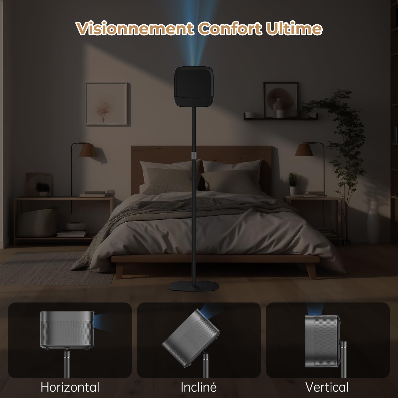 Support de Projecteur en métal, Hauteur réglable de 50 à 125cm avec Rotation d'angle à 360°, Peu encombrant, Supporte jusqu'à 5 kg, Compatible avec Projecteur, Appareils Photo et Plus Encore