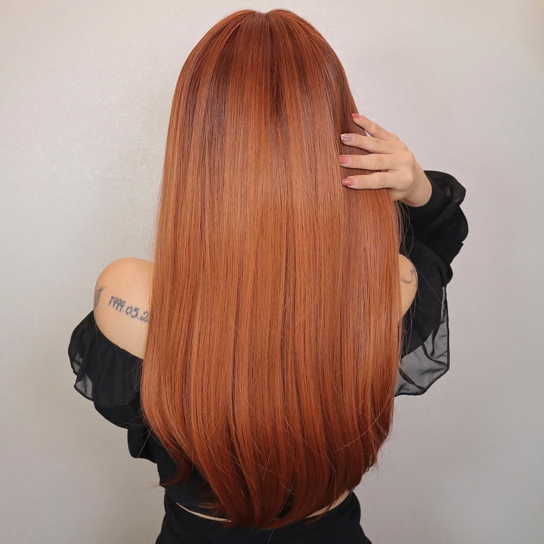 PORSMEER Long Wigs for Women with Bangs Long Straight Natural Layered Wavy Wigs Synthetic Heat Resistant Hair for Girls Daily Party Use (Auburn) - Image 3