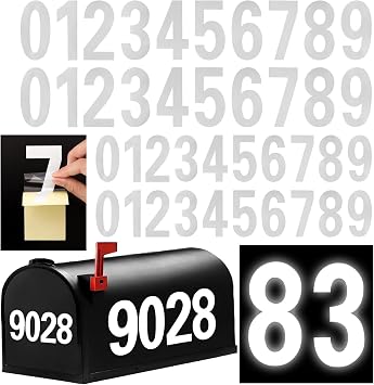 Reflective Mailbox Numbers for Outside, 40 Pcs Vinyl Waterproof White Mailbox Numbers Stickers, 3 Inch and 4 Inch Strong Self-Adhesive House Adress Numbers for Mailbox Door Signs Trucks