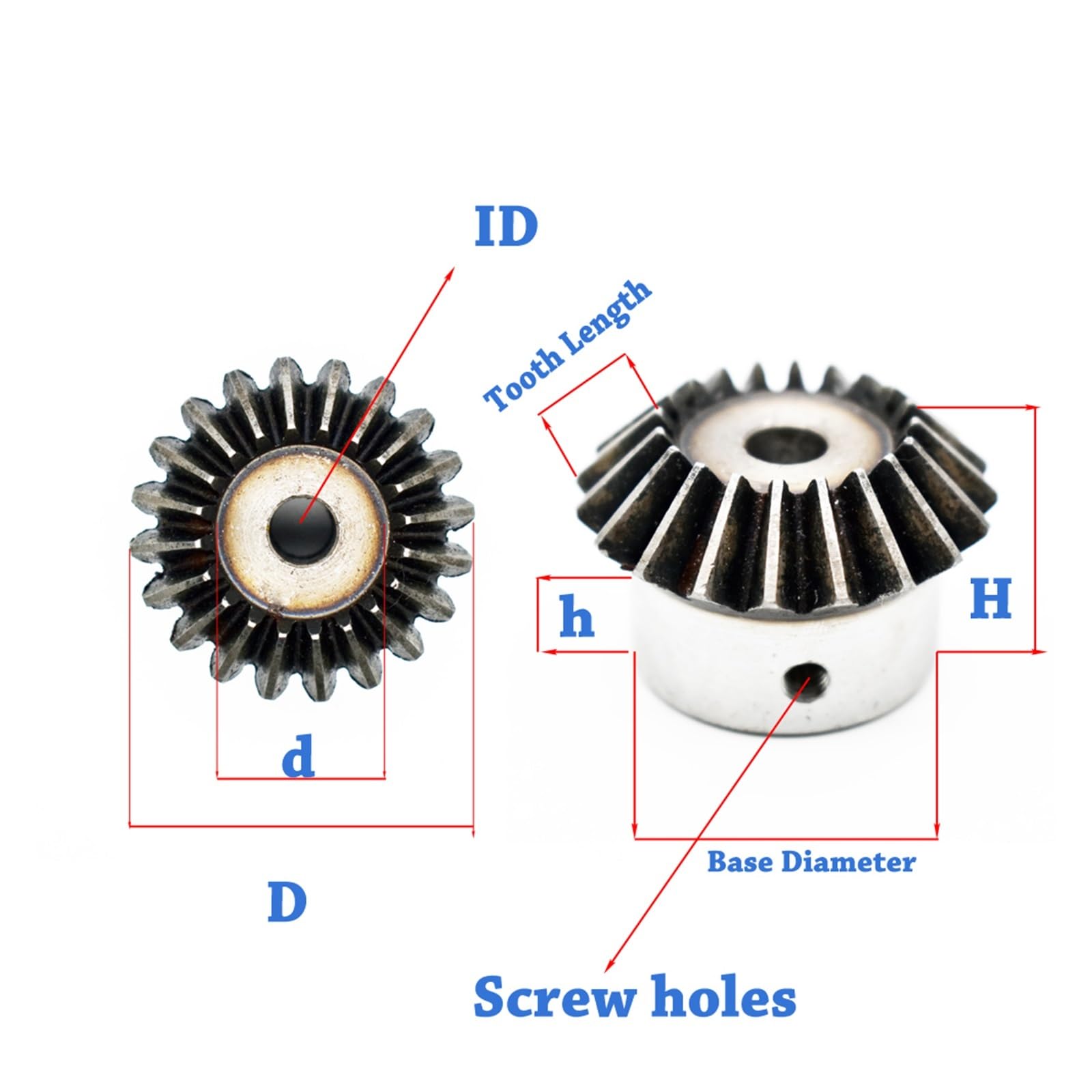 Bevel Gear Pinion Hardware Mechanical 1:1 Bevel Gear 2 Modulus 20 Teeth with Inner Hole 8mm-20mm 90 Degree Drive Commutation Steel Gears Screw Hole M(15mm)