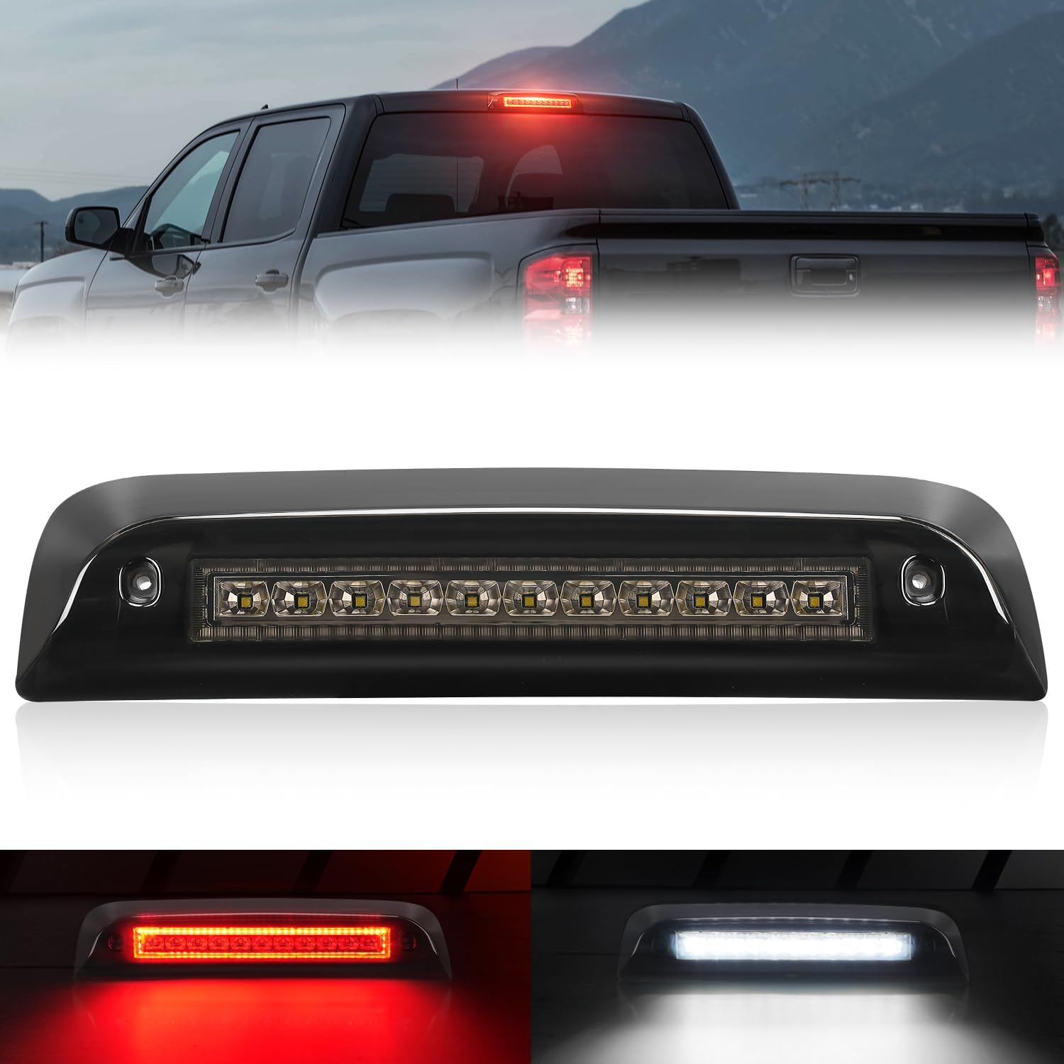 SUPAREE LED Third Brake Light for 2014-2019 for Chevy Silverado GMC Sierra 1500 2500HD 3500HD LED 3rd Brake Light Accessories Red LED Strobe Rear 3rd Brake Cargo Lights High Mount Stop Light