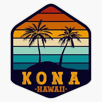 Kona Vintage Palm Trees - Retro Hawaii Beach Surfing Sticker Bumper Sticker Vinyl Decal 5"