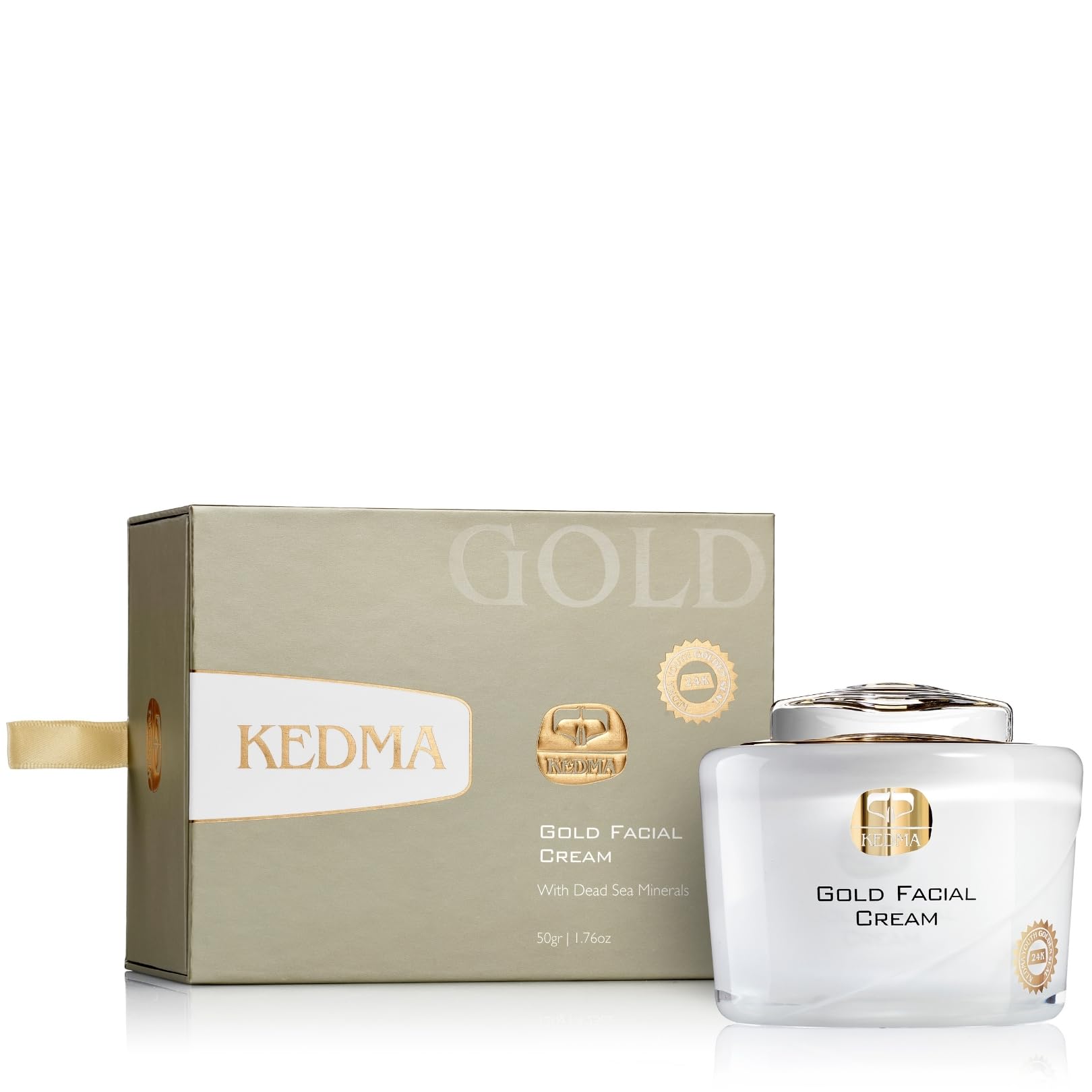 KEDMA - Crema Facial con Oro 24K y Minerales del Mar Muerto - 50g | La crema facial con oro 24K y minerales del Mar Muerto hidrata y ayuda a recuperar la luminosidad.