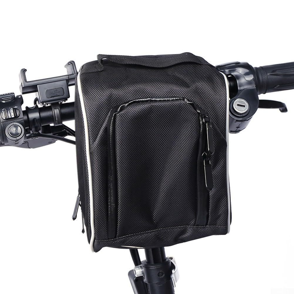 Ebike Battery Storage Case and Controller Junction Box, Waterproof Oxford Cloth Front Handlebar Mount Bag with Reflective Strip for Bicycle(Front bag Small)