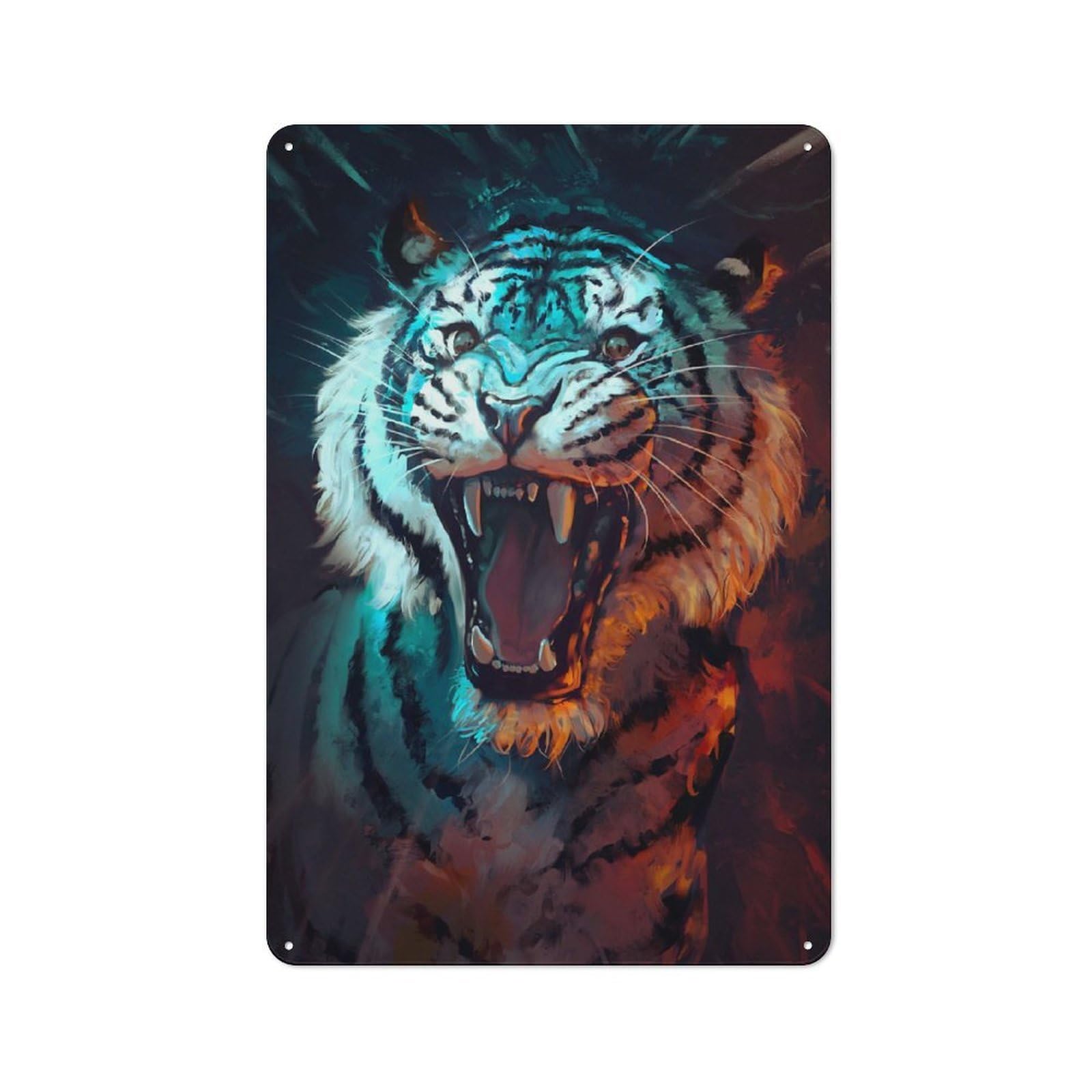 Junmoney Roaring Tiger Retro Vintage Tin Sign 30X20cm, Retro Room Decor For Lounge, Study, Pub Or Wall Gallery