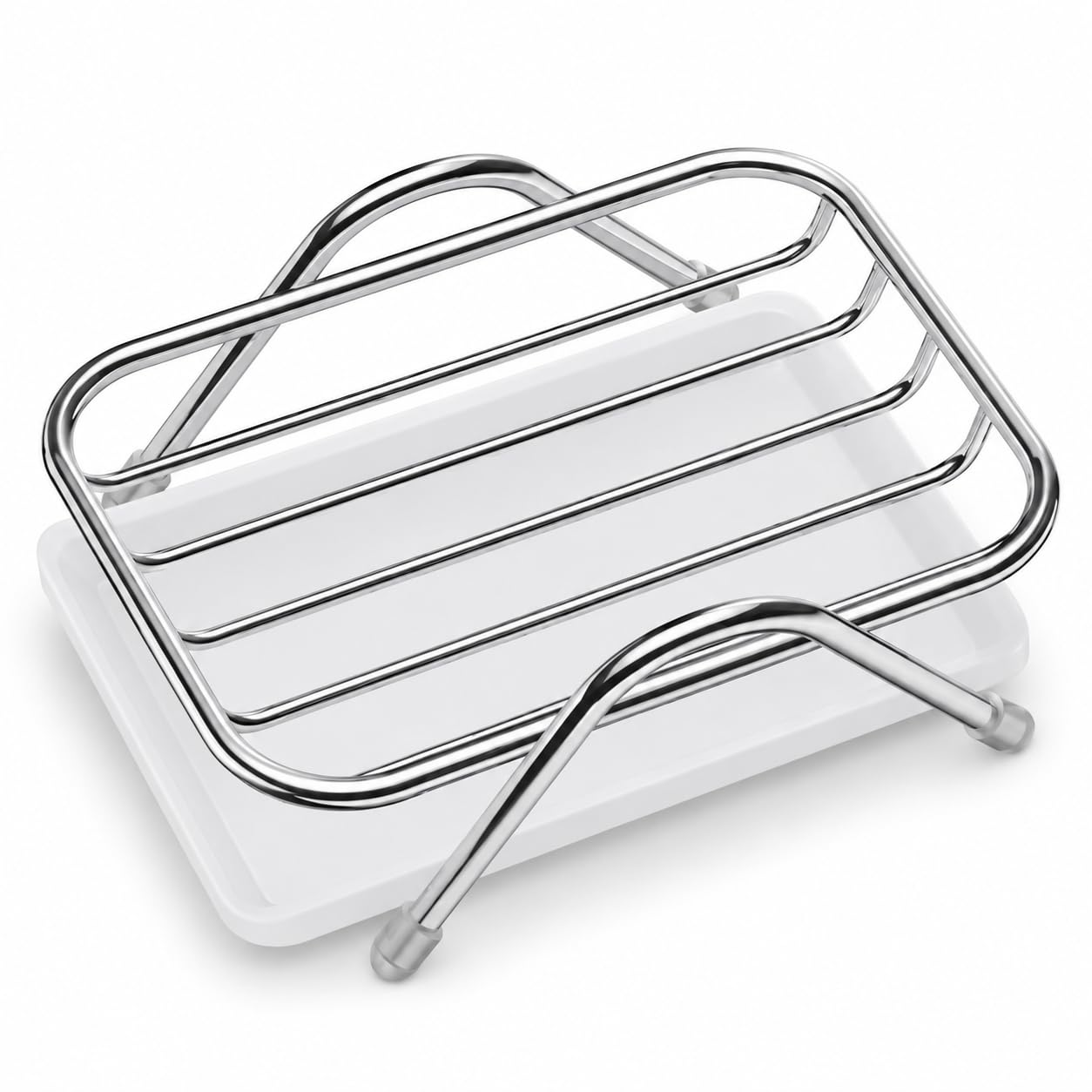 Stainless Steel Soap Dish with Drip Tray, Soap Holder for Bathroom and Kitchen Sink, Self Draining Soap Tray, Non-Slip Soap Dish for Bar Soap, Sponge Holder for Shower, Countertop and Utility Room