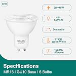 DiCUNO GU10 LED Spotlight Bulbs, 2700K Warm White, Dimmable 5W (40W Equivalent), 450lm, MR16 GU10 Base for Track & Recessed Lighting, 6-Pack