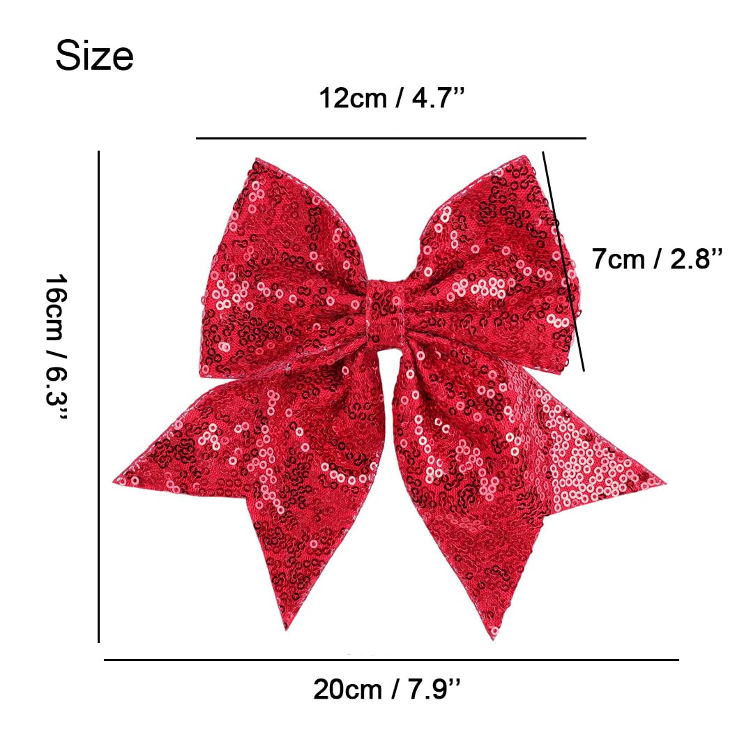 Sparkly Sequins Big Bow Hair Clip Large Cheerleading Bow with Alligator Clip, Glitter Hair Accessories for Girls, Women, Teens (Fuchsia) image 3