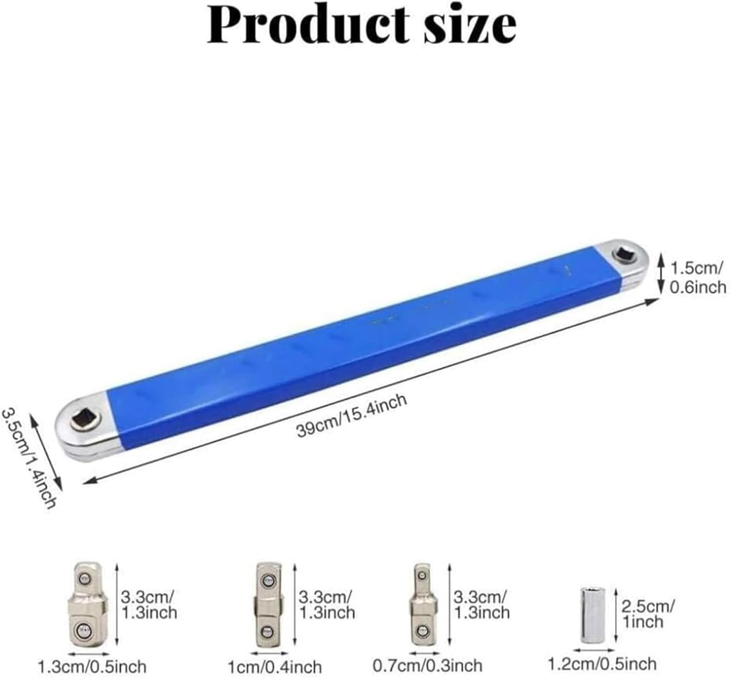 PRO - Offset Extension Wrench Set, 15-Inch Impact Ready Tight Reach Tool with 1/4", 3/8" & 1/2" Drive Adapters - High Torque Zero Offset Ratchet Extender for Automotive Hard-to-Reach Spaces (Blue*2)