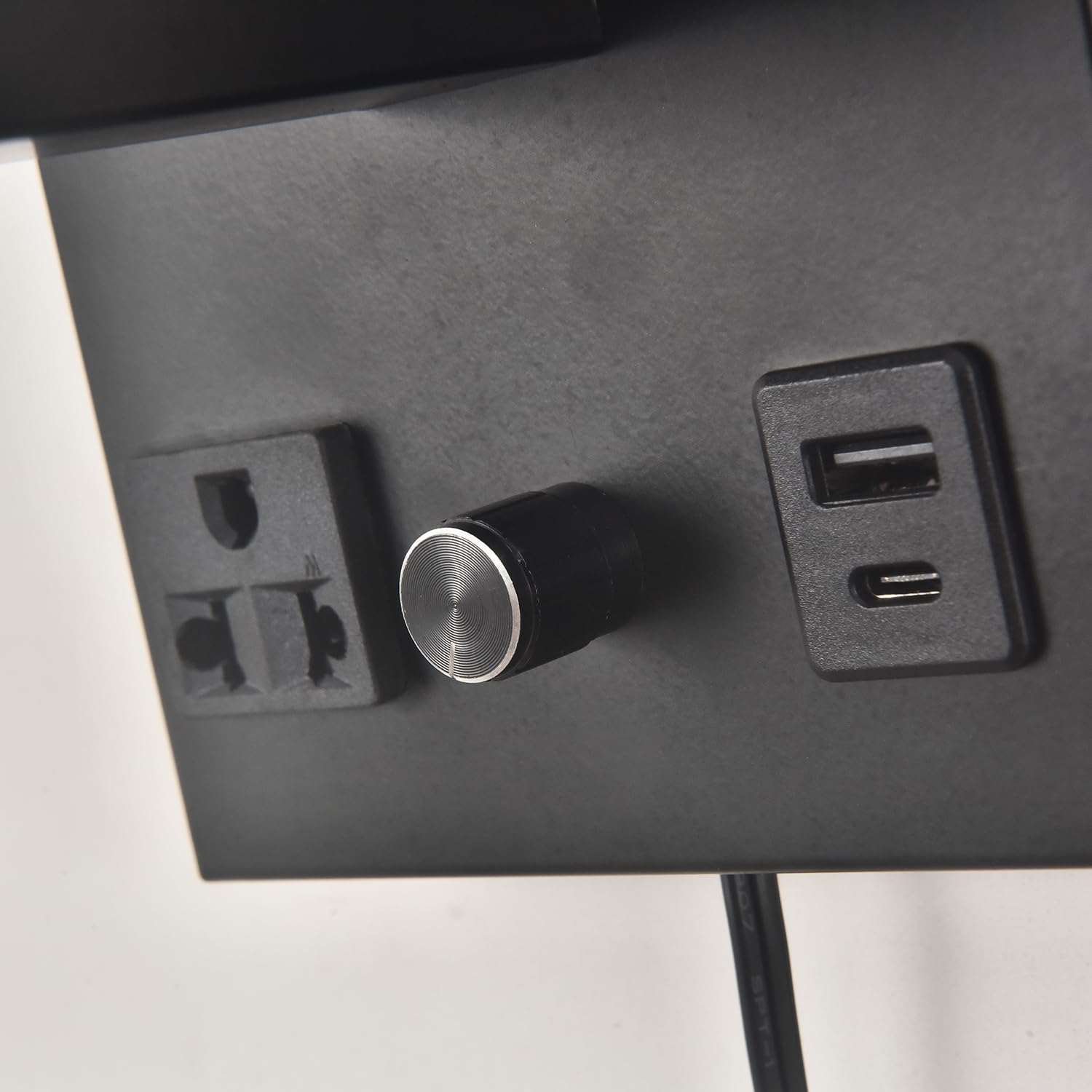 Lampa ścienowa do sypialni, lampa ścienowa do podłączenia - Przełącznik z regulacją jasności z gniazdem sieciowym i portem USB - Abażur z tkaniny - Czarna lampa ścienowa do salonu