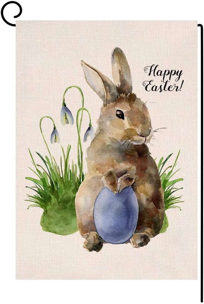 BLKWHT Easter Rabbit Small Garden Flag Vertical Double Sided 12 x 18 Inch Spring Bunny Yard Decor