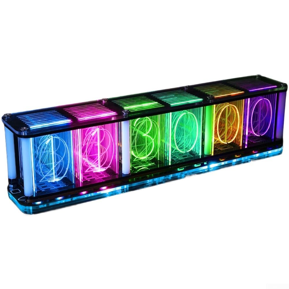 DIY RGB LED Retro Glow Tube Clock Kit Featuring Music Spectrum Effects and Accurate Digital Timekeeping with Large Analog Display