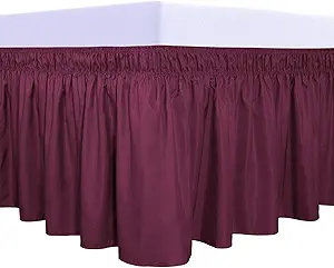 PureFit Wrap Around Ruffled Bed Skirt with Adjustable Elastic Belt - 22 Inch Drop Easy to Put On, Wrinkle Free Bedskirt Dust Ruffles, Bed Frame Cover for Twin,Twin XL and Full Size Beds, Wine