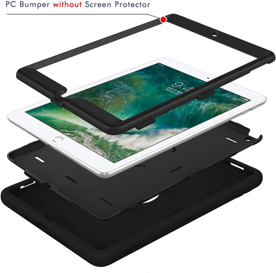 Hocase iPad 5th/6th Generation Case, iPad 9.7 2018/2017 Case, High-Impact Shock Absorbent Dual Layer Silicone+Hard PC Bumper Protective Case for iPad A1893/A1954/A1822/A1823 - Black