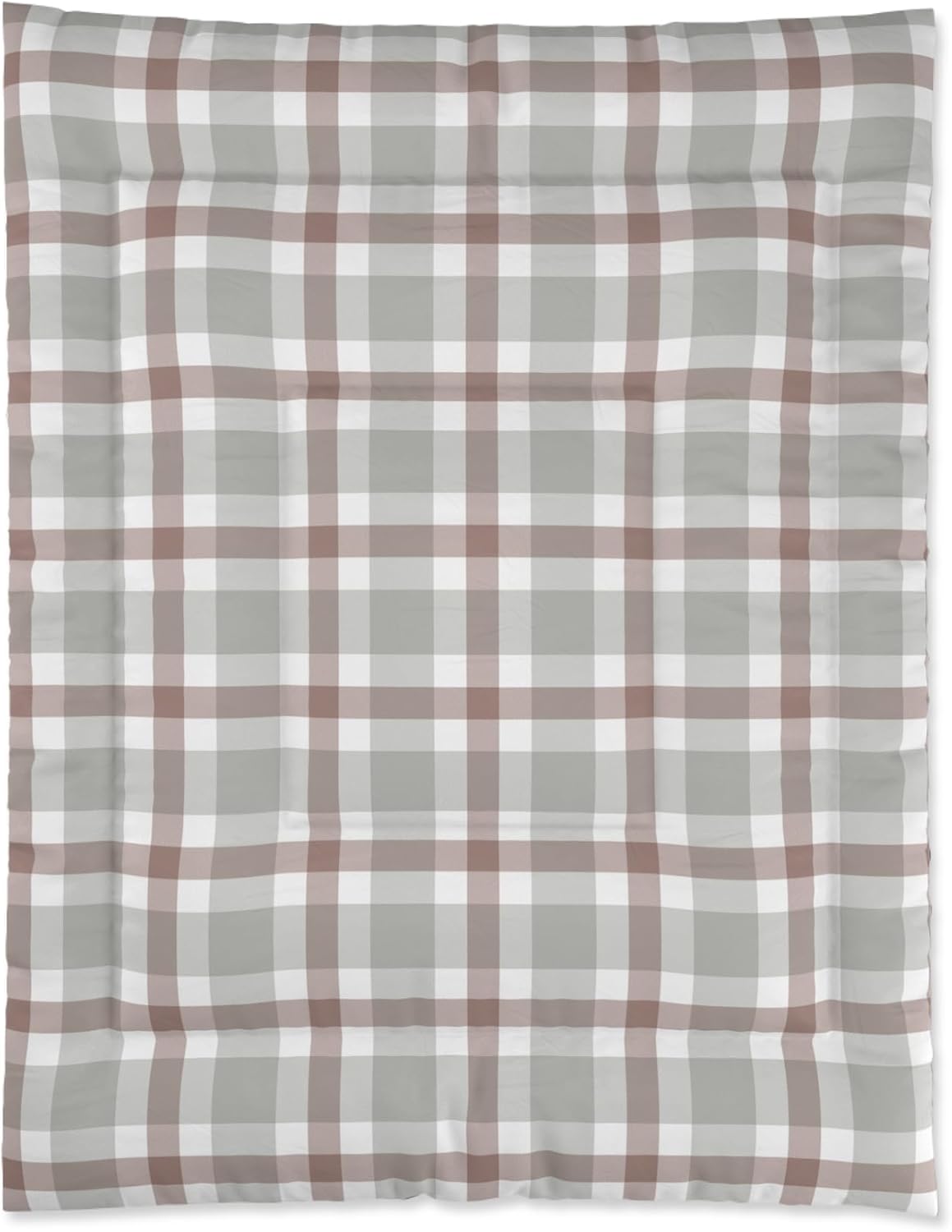 Neutral Plaid Comforter | Beige Brown Gray Buffalo Check Bedding