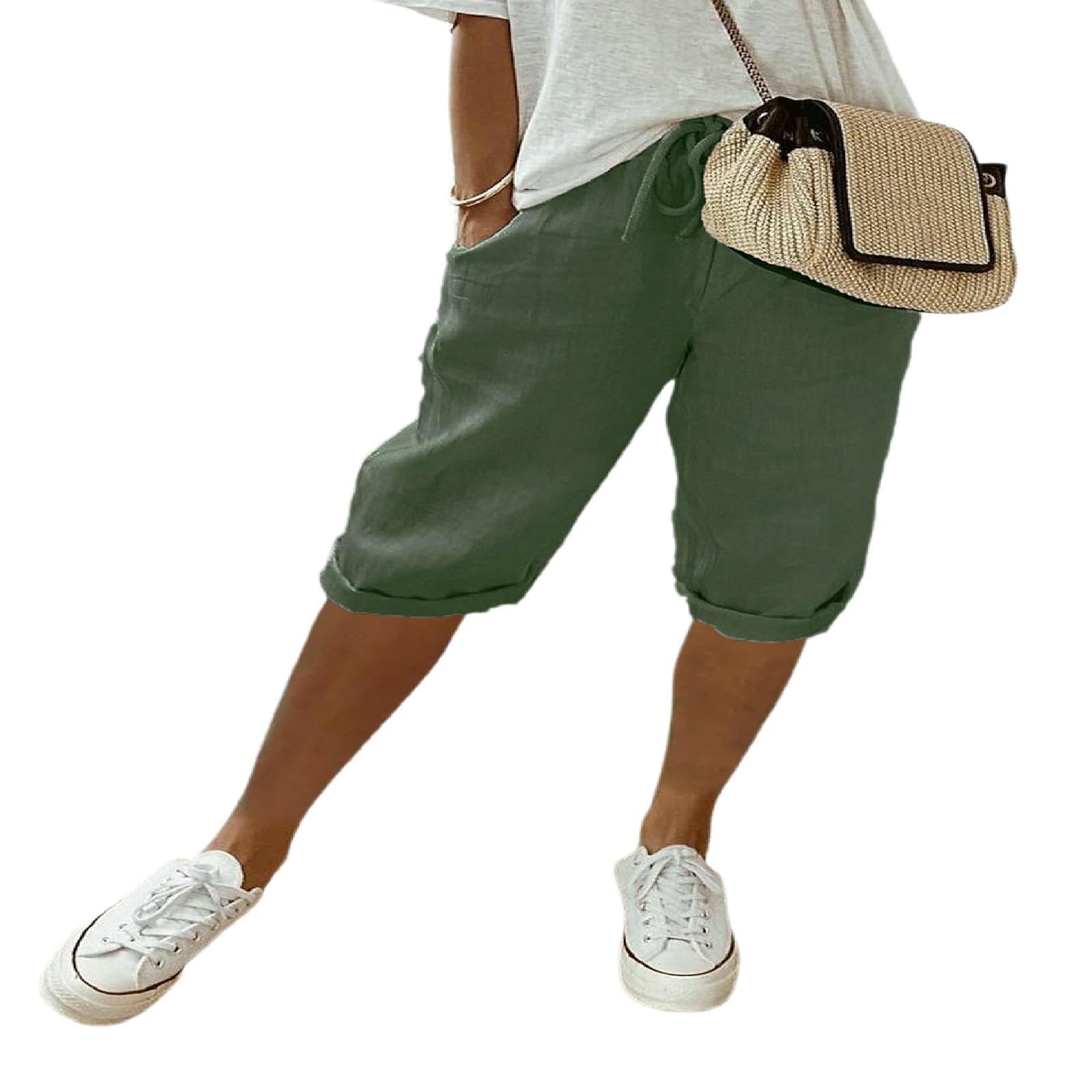 Shorts pour femme pantalon court vert 3XL avec poches confortables et taille élastiquée